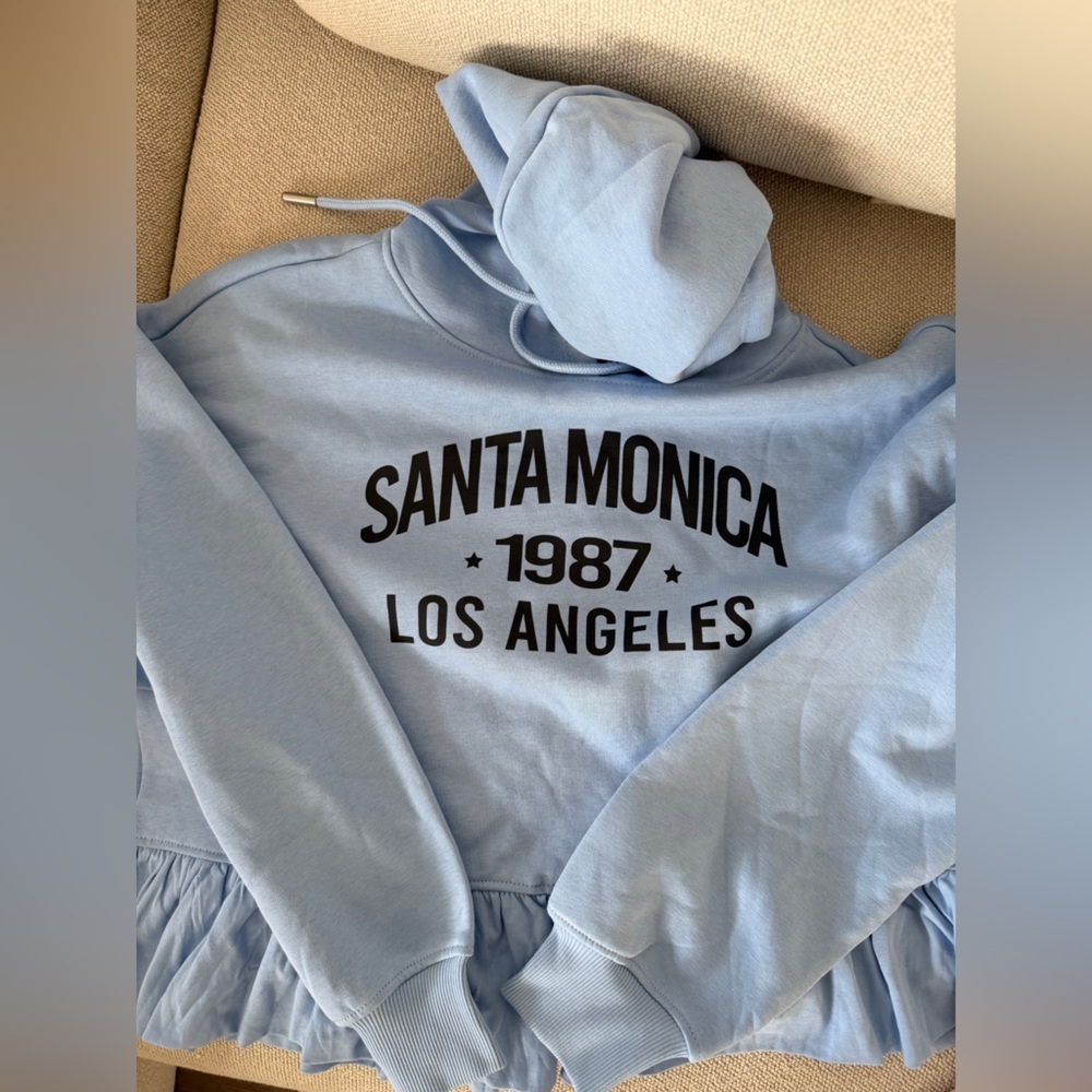 Only Light Blue unique ruffled Hoodie-Santa Monica-Los Angeles- Size S